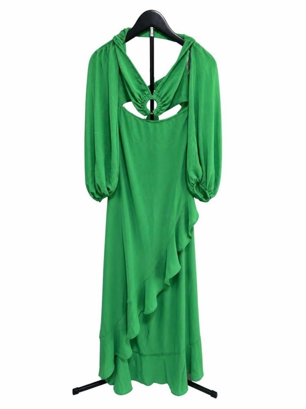 SHEIN Green Long Sleeve Ruffle Midi Dress with Open Back Ring